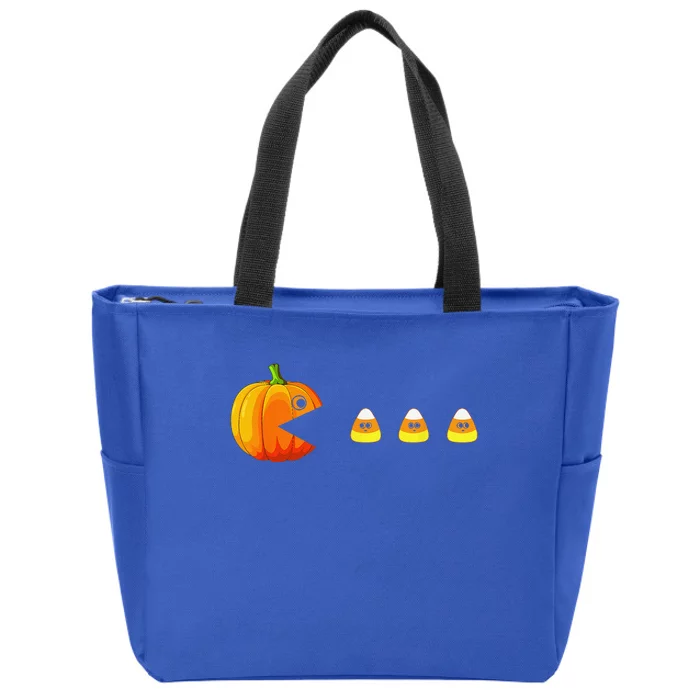 Funny Pumpkin Eating Candy Corn Halloween Zip Tote Bag