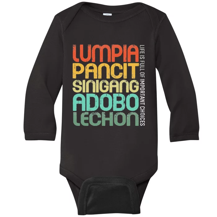 Filipino Philippine Food Lumpia Pancit Sinigang Adobo Lechon Baby Long Sleeve Bodysuit