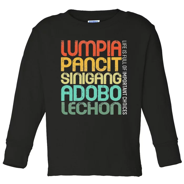 Filipino Philippine Food Lumpia Pancit Sinigang Adobo Lechon Toddler Long Sleeve Shirt