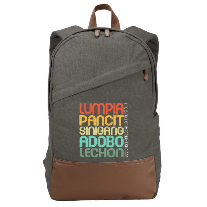 Filipino Philippine Food Lumpia Pancit Sinigang Adobo Lechon Cotton Canvas Backpack