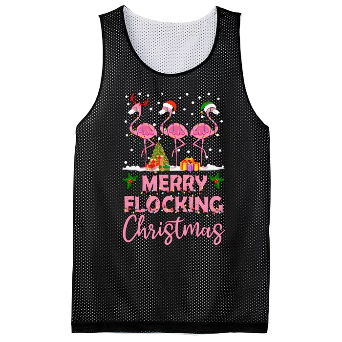 Funny Pink Flamingo Christmas Holiday Season Mesh Reversible Basketball Jersey Tank