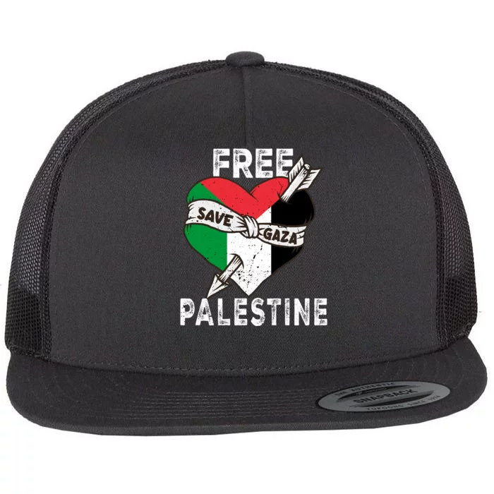 Free Palestine Flag Save Gaza Palestinian Love Heart Flat Bill Trucker Hat