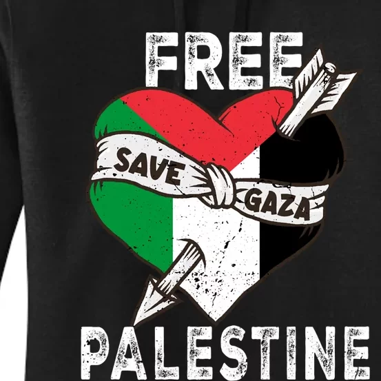 Free Palestine Flag Save Gaza Palestinian Love Heart Women's Pullover Hoodie