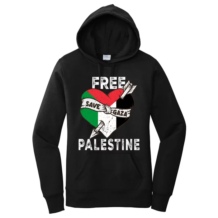 Free Palestine Flag Save Gaza Palestinian Love Heart Women's Pullover Hoodie