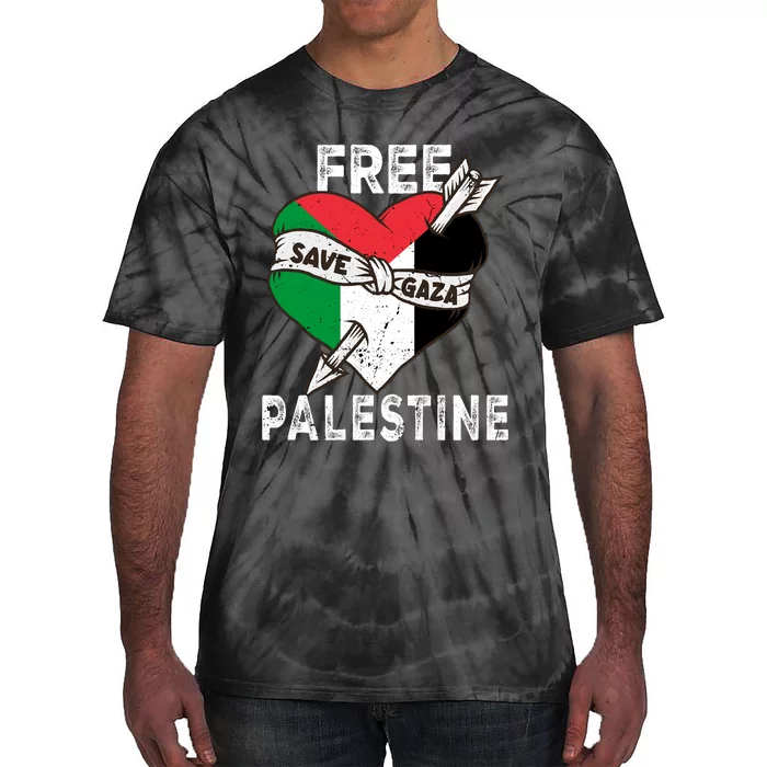 Free Palestine Flag Save Gaza Palestinian Love Heart Tie-Dye T-Shirt