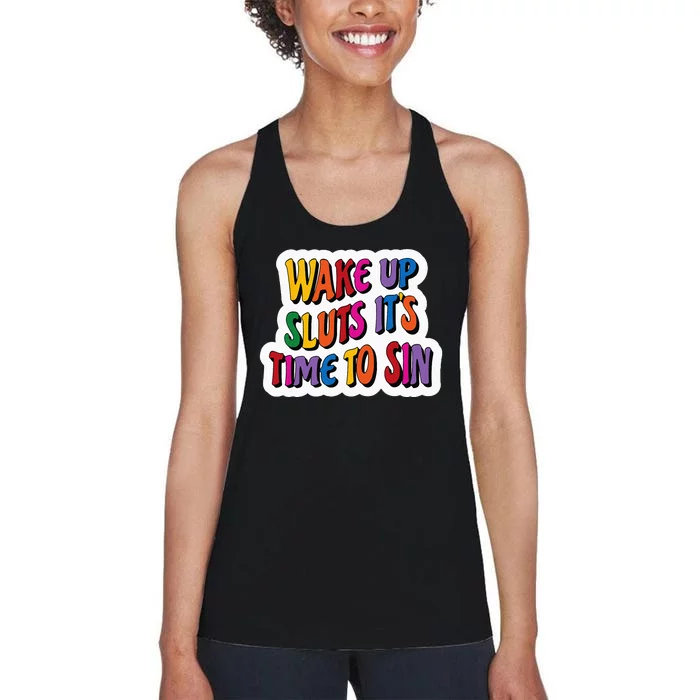 Funny PRIDE Flag Adult Wake up Sluts it's time to Sin Women's Racerback Tank