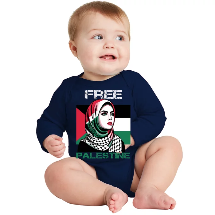 Free Palestine Flag Save Gaza Strip Palestinian Baby Long Sleeve Bodysuit