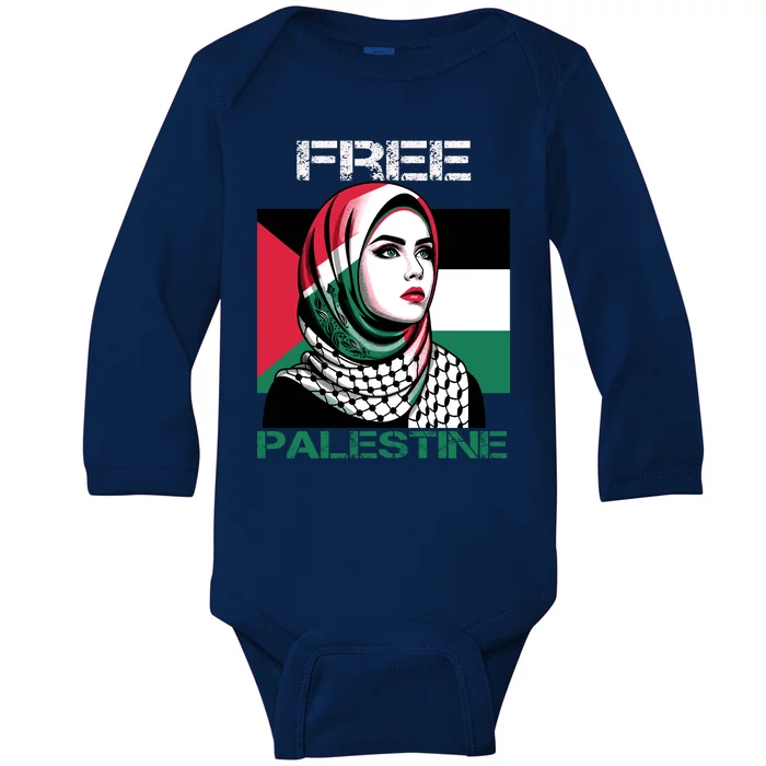 Free Palestine Flag Save Gaza Strip Palestinian Baby Long Sleeve Bodysuit