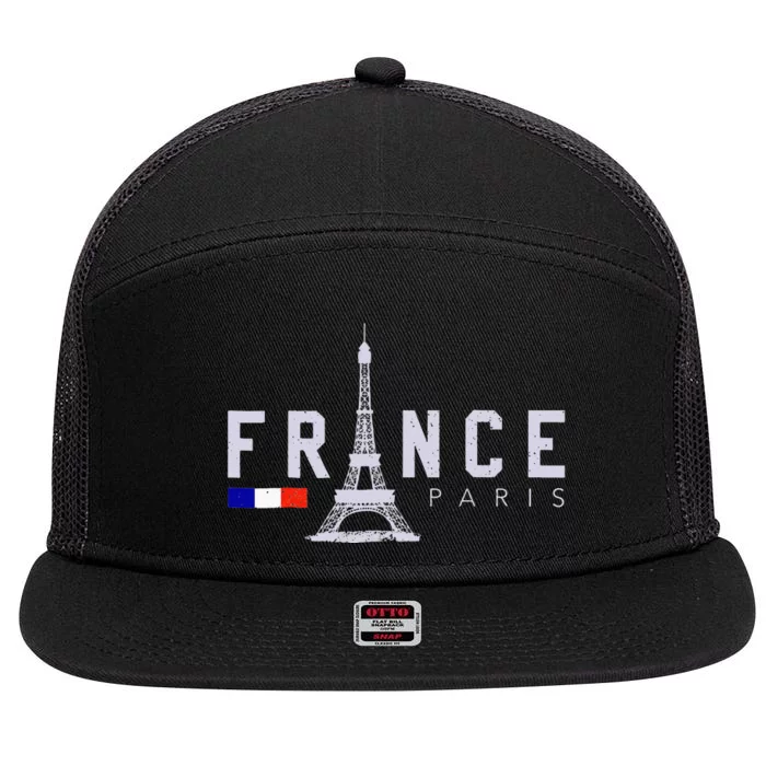 France Paris French Flag Eiffel Tower Souvenir Gift 7 Panel Mesh Trucker Snapback Hat