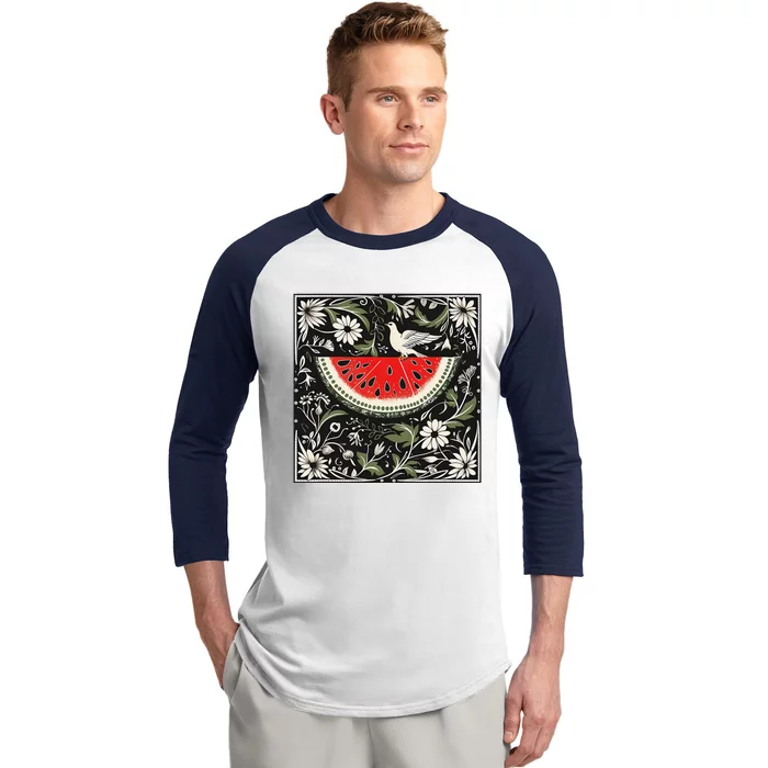 Free Palestine Fruits Watermelon Map Baseball Sleeve Shirt