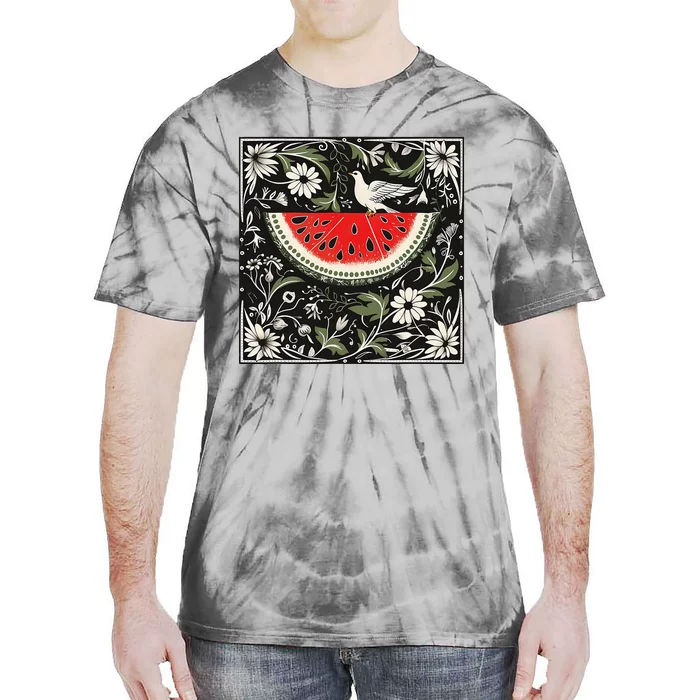 Free Palestine Fruits Watermelon Map Tie-Dye T-Shirt