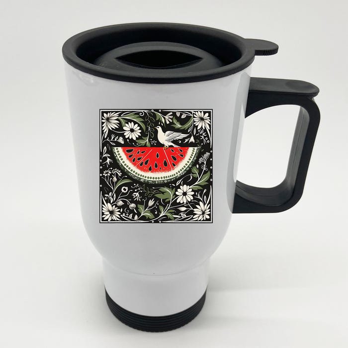 Free Palestine Fruits Watermelon Map Front & Back Stainless Steel Travel Mug