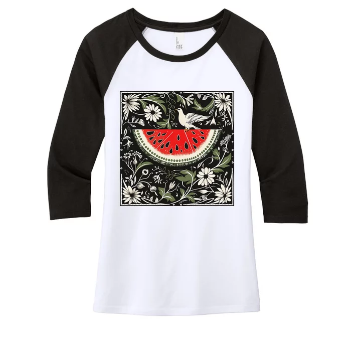 Free Palestine Fruits Watermelon Map Women's Tri-Blend 3/4-Sleeve Raglan Shirt