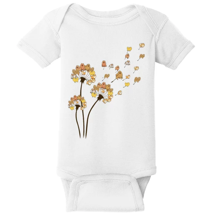 Funny Pomeranian Flower Fly Dandelion Dog Lover Baby Bodysuit