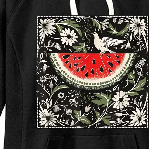 Free Palestine Fruits Watermelon Map Women's Fleece Hoodie