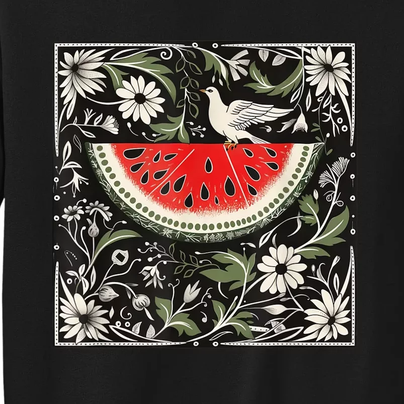 Free Palestine Fruits Watermelon Map Tall Sweatshirt