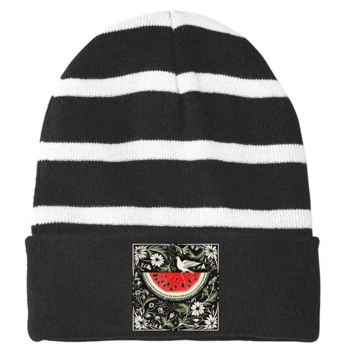 Free Palestine Fruits Watermelon Map Striped Beanie with Solid Band