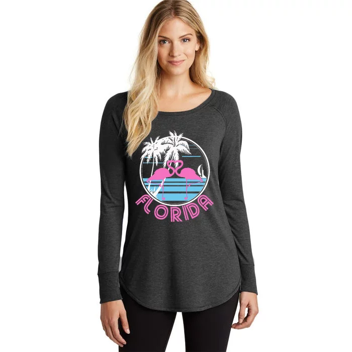 Florida Pink Flamingo Heart 80s Retro Vintage Style Women's Perfect Tri Tunic Long Sleeve Shirt