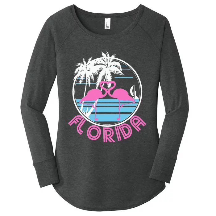 Florida Pink Flamingo Heart 80s Retro Vintage Style Women's Perfect Tri Tunic Long Sleeve Shirt