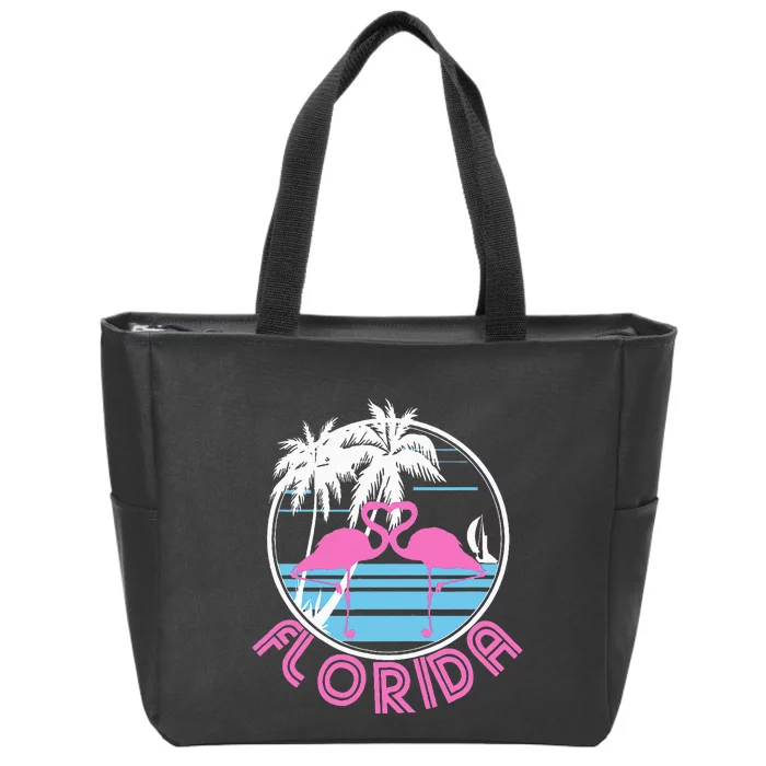 Florida Pink Flamingo Heart 80s Retro Vintage Style Zip Tote Bag