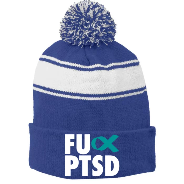 Fu Ptsd Funny Gift Post Traumatic Stress Disorder Awareness Gift Stripe Pom Pom Beanie