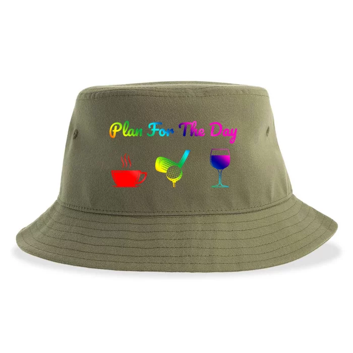 Funny Plan For The Day Coffee Play Golf Wine Cute Gift Sustainable Bucket Hat