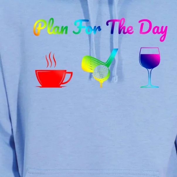 Funny Plan For The Day Coffee Play Golf Wine Cute Gift Unisex Surf Hoodie