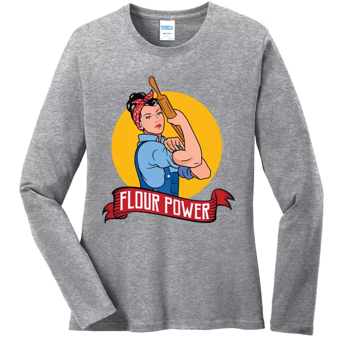 Flour Power Funny Baking & Pastry Baker Baking Gift Ladies Long Sleeve Shirt