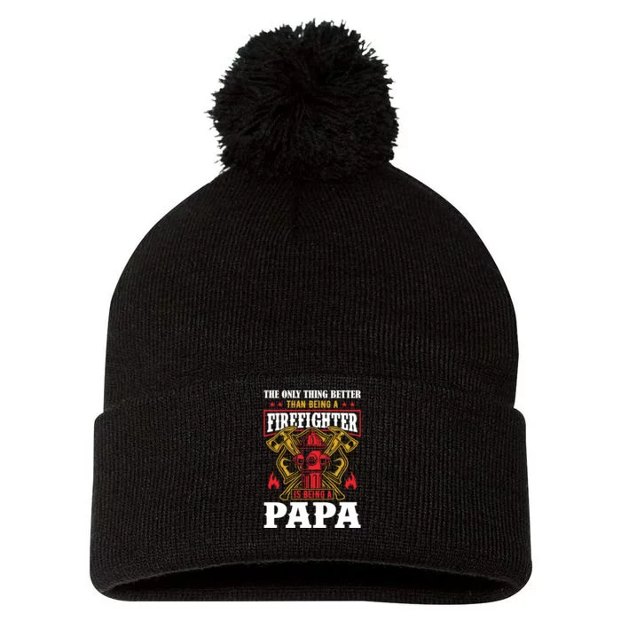 Firefighter Papa Father's Day Pom Pom 12in Knit Beanie