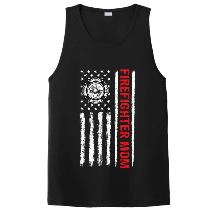 Firefighters Proud Firefighter Mom USA Flag Fireman Hero Performance Tank