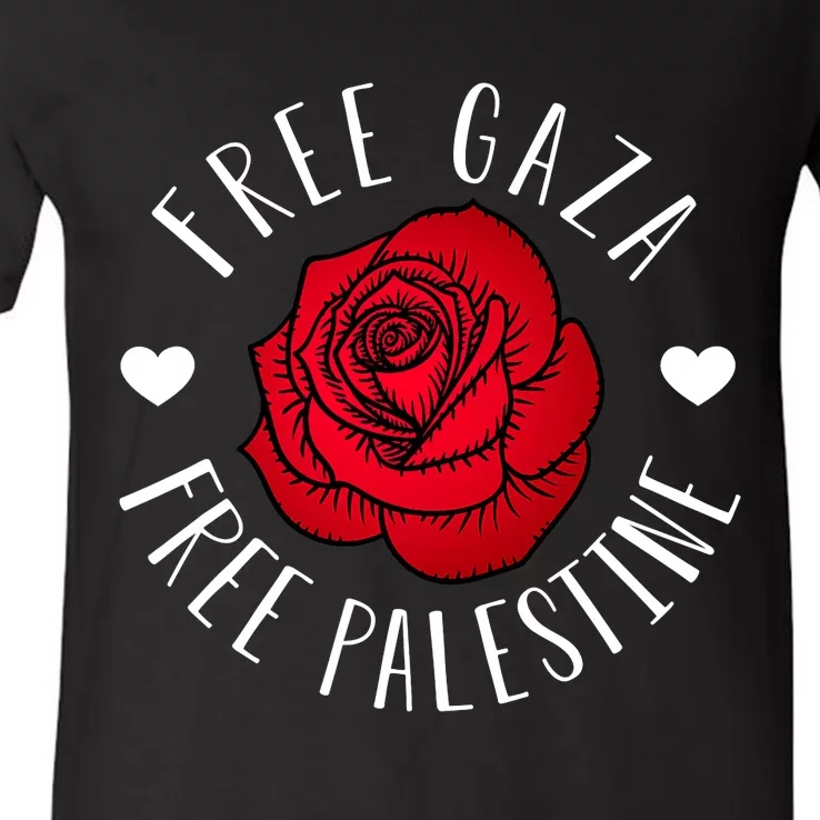 Floral Palestine Free Palestine Gaza Palestinian Support V-Neck T-Shirt