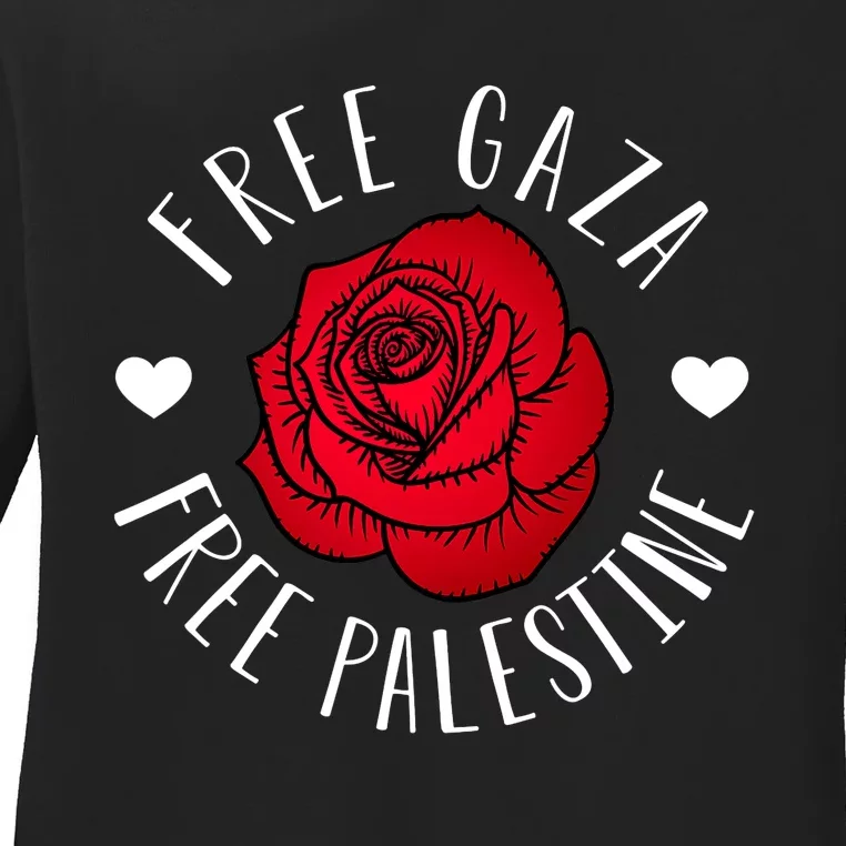 Floral Palestine Free Palestine Gaza Palestinian Support Ladies Long Sleeve Shirt