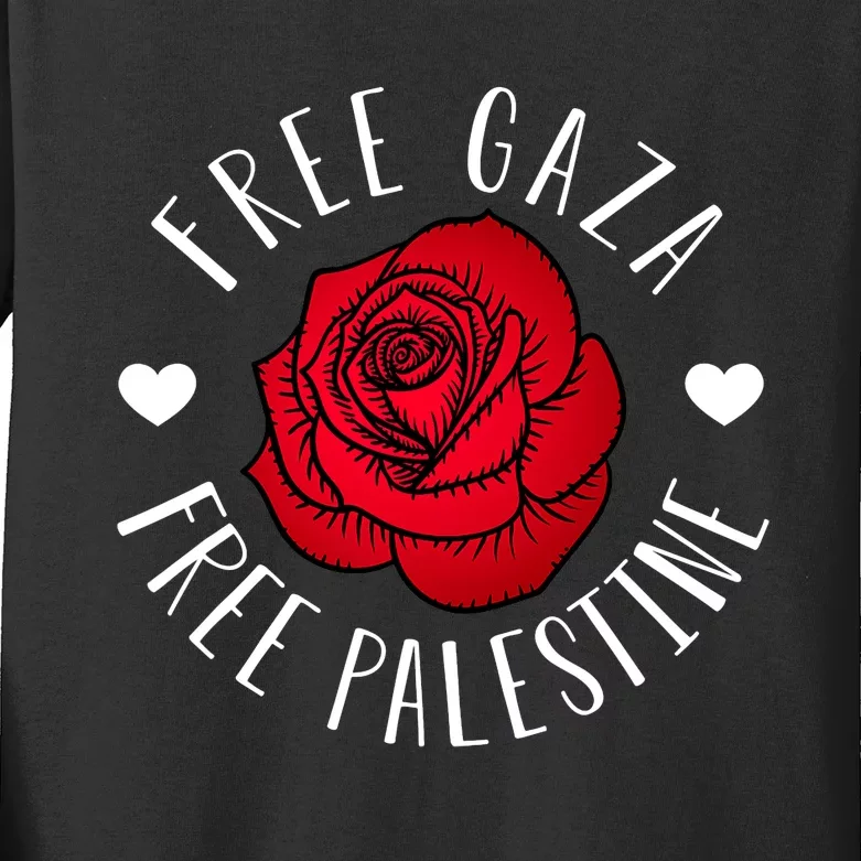 Floral Palestine Free Palestine Gaza Palestinian Support Kids Long Sleeve Shirt