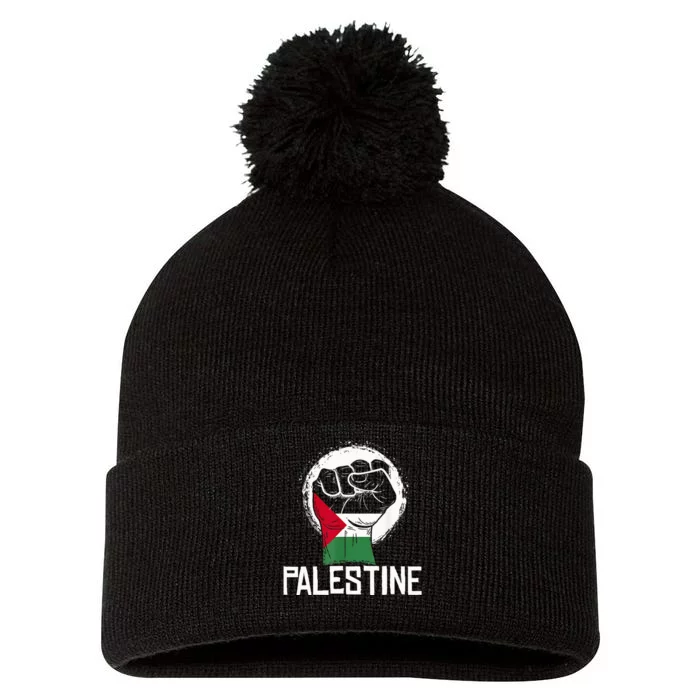 Free Palestine Pom Pom 12in Knit Beanie