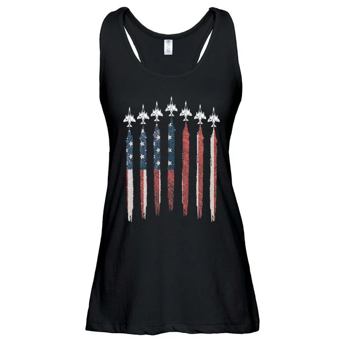 F4 Phantom Fighter Jet USA Flag Airplane F4 4th Of July Ladies Essential Flowy Tank