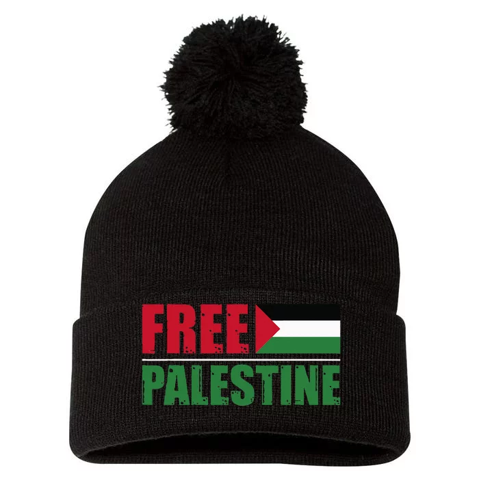 Free Palestine Pom Pom 12in Knit Beanie