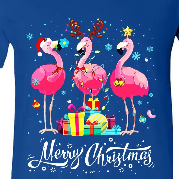 Funny Pink Flamingo Christmas Tropical Xmas Flamingo Lover Gift V-Neck T-Shirt