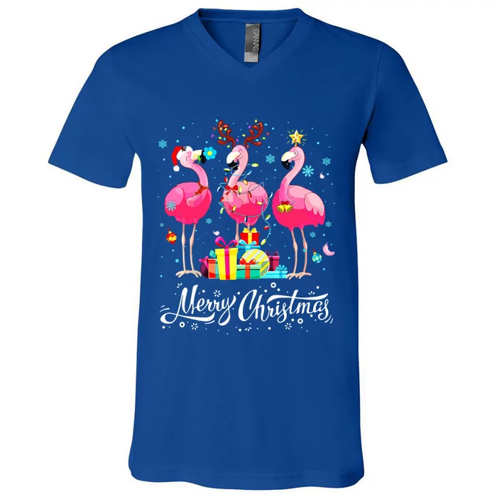 Funny Pink Flamingo Christmas Tropical Xmas Flamingo Lover Gift V-Neck T-Shirt