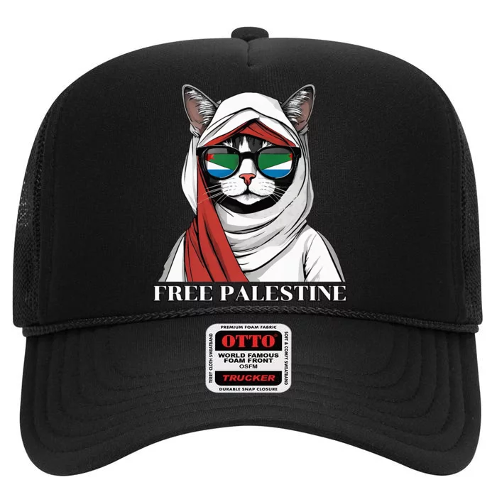 Free Palestine Flag Palestinian Cat High Crown Mesh Trucker Hat