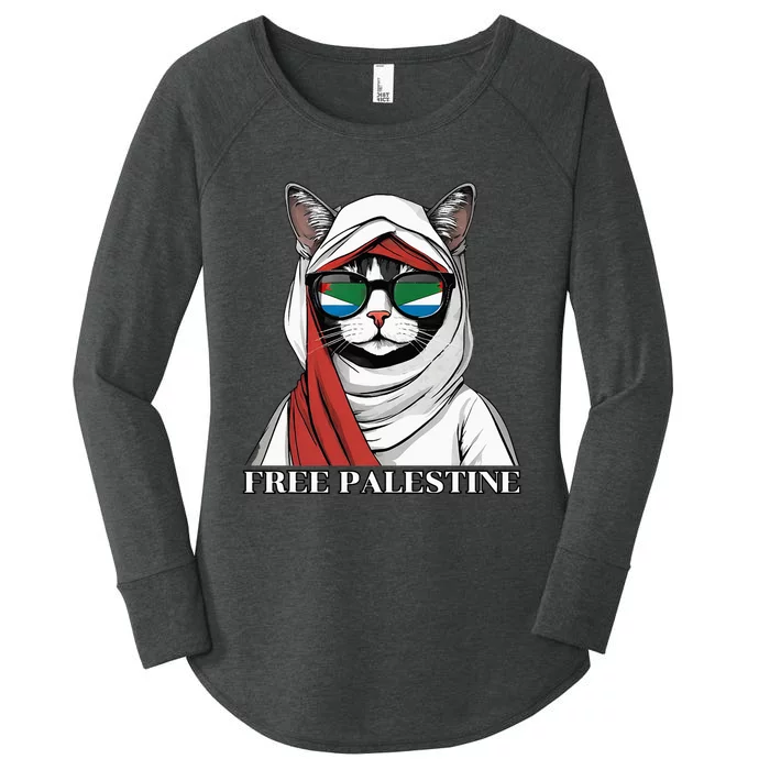 Free Palestine Flag Palestinian Cat Women's Perfect Tri Tunic Long Sleeve Shirt