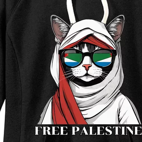 Free Palestine Flag Palestinian Cat Women's Fleece Hoodie