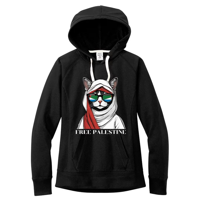 Free Palestine Flag Palestinian Cat Women's Fleece Hoodie