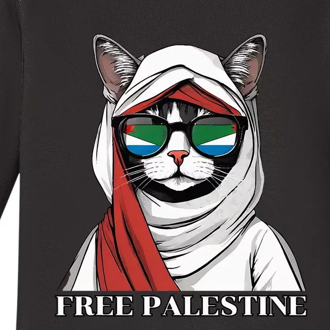 Free Palestine Flag Palestinian Cat Baby Long Sleeve Bodysuit