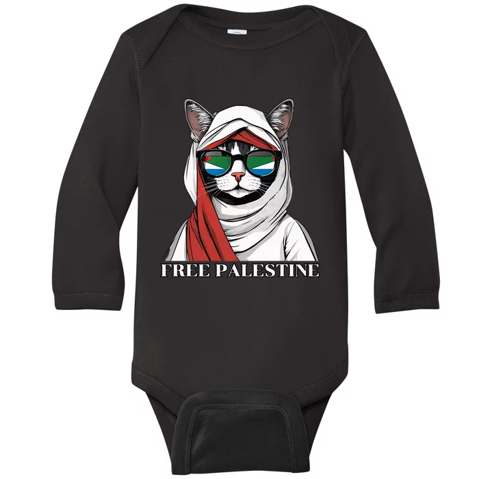 Free Palestine Flag Palestinian Cat Baby Long Sleeve Bodysuit