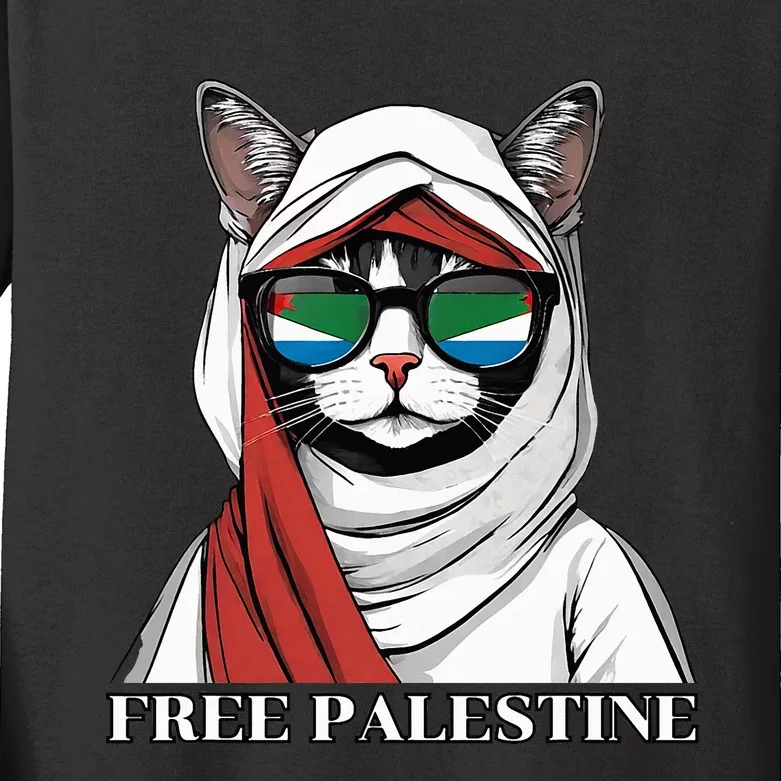 Free Palestine Flag Palestinian Cat Kids Long Sleeve Shirt