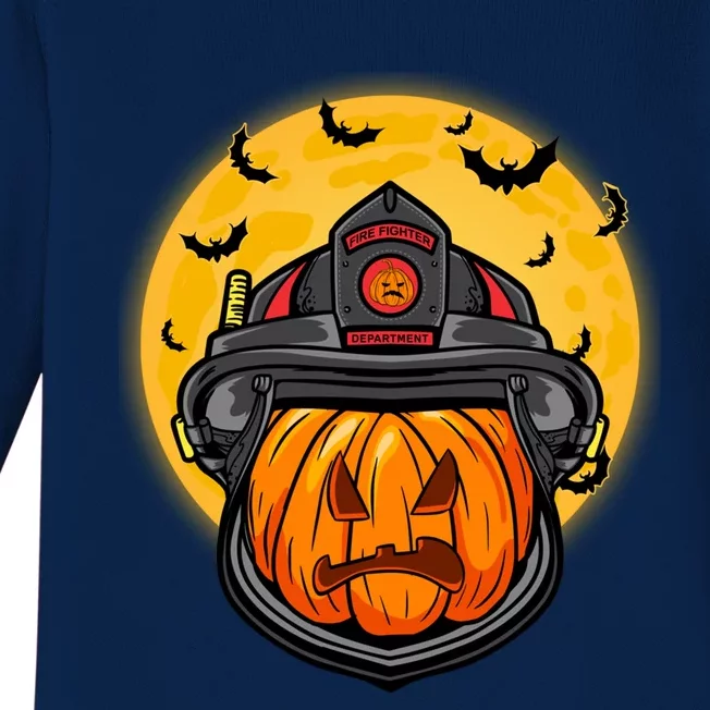 Firefighter Pumpkin Firefighter Halloween Fire Halloween Gift Baby Long Sleeve Bodysuit