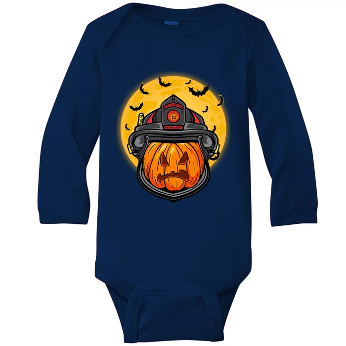 Firefighter Pumpkin Firefighter Halloween Fire Halloween Gift Baby Long Sleeve Bodysuit