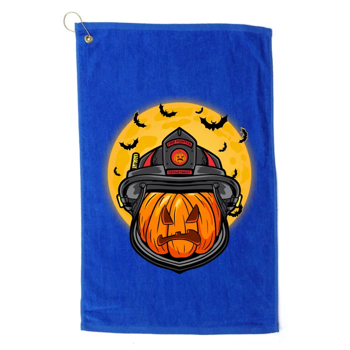 Firefighter Pumpkin Firefighter Halloween Fire Halloween Gift Platinum Collection Golf Towel