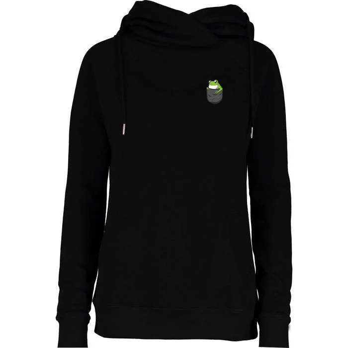 Frog Pocket Funny Womens Funnel Neck Pullover Hood