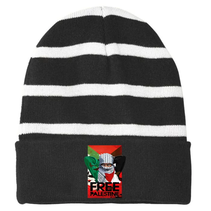 Free Palestine Striped Beanie with Solid Band